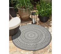 the carpet Mistra Robust Outdoor Rug, Modern, Weatherproof and UV-Resistant, for Balcony, Patio and Conservatory, but also Suitable for the Kitchen, Flatwoven, Grey, 120 x 120 cm, Round