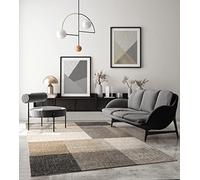 the carpet Pearl Modern dense short pile living room bedroom carpet, Contour cut, Geometric pattern, Chequered, Beige, 140 x 200 cm