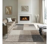 the carpet Pearl Modern dense short pile living room bedroom carpet, Contour cut, Geometric pattern, Chequered, Beige, 80 x 140 cm