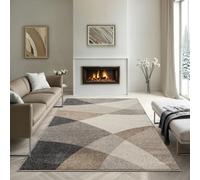 the carpet Pearl Modern dense short pile living room bedroom carpet, contour cut, geometric pattern, wave pattern, beige, 140 x 200 cm