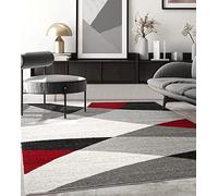 the carpet Pearl Modern dense short pile living room bedroom carpet, contour cut, geometric pattern, wave pattern, grey red, 160 x 220 cm