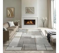 the carpet Pearl Modern Dense Short Pile Living Room Bedroom Rug, Contour Cut, Geometric Pattern, Chequered, Beige, 80 x 140 cm