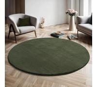 the carpet Relax Cuddly Short Pile Rug, Non-Slip Underside, Washable up to 30 Degrees, Super Soft, Fur Look, Green, 160 cm Round