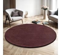 the carpet Relax Modern Fluffy Short Pile Rug, Non-Slip Underside, Washable up to 30 Degrees, Super Soft, Fur Look, Bordeaux, 200 cm round