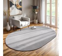 the carpet Relax Modern Fluffy Short Pile Rug, Non-Slip Underside, Washable up to 30 Degrees, Super Soft, Fur Look, Grey, 140 x 200 cm Oval