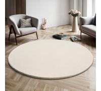 the carpet Relax Modern Fluffy Short Pile Rug, Non-Slip Underside, Washable up to 30 Degrees, Super Soft, Fur Look, Cream, 120 x 120 cm Round