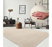 the carpet Relax Modern Fluffy Short Pile Rug, Non-Slip Underside, Washable up to 30 Degrees, Super Soft, Fur Look, Beige, 240 x 340 cm