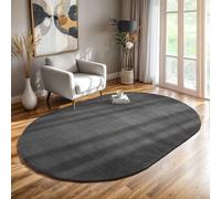 the carpet Relax Modern Fluffy Short Pile Rug, Non-Slip Underside, Washable up to 30 Degrees, Super Soft, Fur Look, Anthracite, 140 x 200 cm Oval