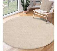 the carpet Relax Modern Fluffy Short Pile Rug, Non-Slip Underside, Washable up to 30 Degrees, Super Soft, Fur Look, Beige, 120 x 120 cm Round