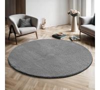 the carpet Relax Modern Fluffy Short Pile Rug, Non-Slip Underside, Washable up to 30 Degrees, Super Soft, Fur Look, Anthracite, 120 x 120 cm Round