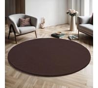the carpet Relax Modern Fluffy Short Pile Rug, Non-Slip Underside, Washable up to 30 Degrees, Super Soft, Fur Look, Brown, 120 cm Round