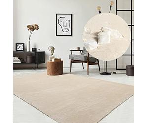 the carpet Relax Modern Fluffy Short Pile Rug, Non-Slip Underside, Washable Up To 30 Degrees, Super Soft, Fur Look, Beige, 140 x 200 cm