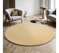 the carpet Relax Rug, Modern, Fluffy, Short Pile, Non-Slip Underside, Washable up to 30°C, Super-Soft, Fur Look, Gold, 120 x 120 cm, Round