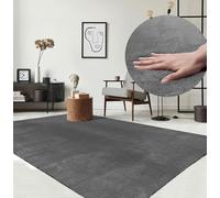the carpet Relax Rug, Modern, Fluffy, Short Pile, Non-Slip Underside, Washable up to 30°C, Super-Soft, Fur Look, Anthracite, 60 x 110 cm, Round