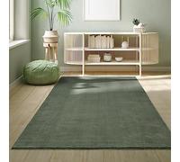 the carpet Relax Rug, Modern, Fluffy, Short Pile, Non-Slip Underside, Washable up to 30°C, Super-Soft, Fur Look, Dark Green 240 x 340 cm