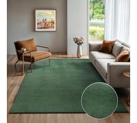 the carpet Rio Modern and Soft Rug for Living Room, Bedroom with Non-Slip Backing and 3D Look, Fluffy Surface, Easy to Clean and Robust, Green, 80 x 150 cm