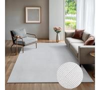 the carpet Rio Modern and Soft Rug for Living Room, Bedroom with Non-Slip Backing and 3D Look, Fluffy Surface, Easy to Clean and Robust, White, 240 x 340 cm