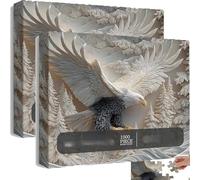 The Carved Eagle Jigsaw Puzzle 1000 Pieces, Majestic Bald Eagle Puzzle Game, Challenging Eagles Wildlife Art Design Puzzles Game, Two-in-One Fun & Decor, for Family Activity (2set)