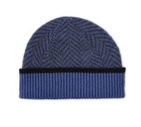The Cashmere Choice Mens Beanie Hat Lambswool Herringbone Patterned - Nairn (2404 Blue)