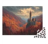 The Castle Perched High Above The Fiery Autumn Valley,Rätsel Für Erwachsene 1000pcs (75x50cm),Herausforderungsspiele