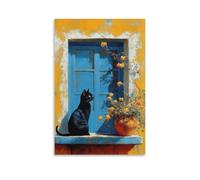 The Cat And The Flowers by The Window Poster For Wall Decor Canvas Wall Art For Living Room Decor 12x18inch(30x45cm)