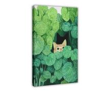 The Cat Behind The Leaf Canvas Poster Bedroom Decor Landscape Office Room Decor Gift 16x24inch(40x60cm)
