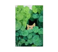 The Cat Behind The Leaf Canvas Poster Wall Art Decor Print Picture Paintings for Living Room Bedroom Decoration 16x24inch(40x60cm)