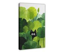 The Cat behind The Lotus Leaves Canvas Poster Wall Art Decor Print Picture Paintings for Living Room Bedroom Decoration 08x12inch(20x30cm)