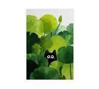 The Cat behind The Lotus Leaves Canvas Poster Wall Art Decor Print Picture Paintings for Living Room Bedroom Decoration 16x24inch(40x60cm)