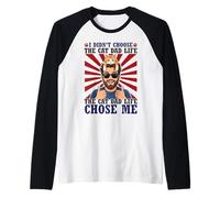 The Cat Dad Life Chose Me Funny Ginger Tabby Cat Sunglasses Raglan Baseball Tee