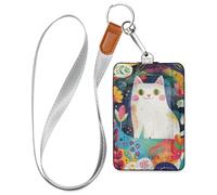 The Cat in The Garden Leather id Badge Holder for Women with Lanyard and 3-Card Capacity id Holders for Staffs Officers Students Doctors Employees