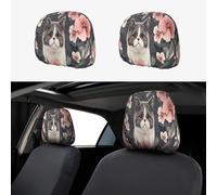 The Cat Is Among The Flowers Head Rest Cover Car Accessories, 2 Pcs Car Seat Headrest Cover, Washable Headrest Protector Universal Fit To All Car Suvs Truck Van Vehicles Auto