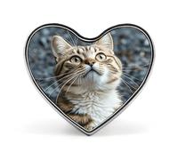 The Cat Is Looking Up Button Pin Heart Shape Metal Lapel Pins Badges Personalized Pinback Button Badges Novelty Funny Enamel Pins Fashion Cute Heart Brooch Pin for Backpacks Jackets Bags
