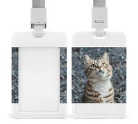 The Cat is Looking Up ID Badge Holder Cute ID Badge Name Card Holder with Lanyard Detachable Name Tag Clips Vertical ID Card Protector Case for Daily Office Gifts