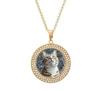 The Cat Is Looking Up Necklace Round Coin Pendant Necklaces Charm Round Pendant Initial Necklaces Fashion Jewelry, One Size, Metal, No Gemstone