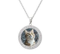 The Cat Is Looking Up Necklace Round Coin Pendant Necklaces Charm Round Pendant Initial Necklaces Fashion Jewelry, One Size, Metal, No Gemstone