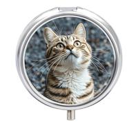 The Cat is Looking Up Pill Case Pill Box with 3 Compartments | Round Travel Pill Organizer Portable Pill Container for Pocket Purse Women Men Daily Use Vitamins Supplement Holder