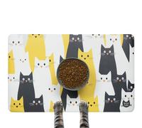 The Cat Ladies Cats Feeding Mat - Waterproof Dishwasher Safe Small Pet Eating Placemat - Cat Dog Food Mats for Food and Water Bowl - Protect Floors from Mess - Black & Yellow Cats