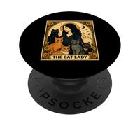 The Cat Lady Tarot Card Vintage Mystical Cat Art Gothic Moon PopSockets Adhesive PopGrip