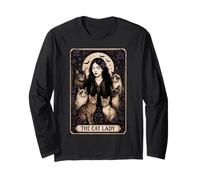 The Cat Lady Tarot Card Witchy Gothic Halloween Mystic Tee Long Sleeve T-Shirt