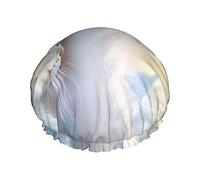 The Cat Looks In The Mirror Pattern Shower Cap & Bath Cap For Women,Reversible Oversized Waterproof Shower Caps Large Designed For All Hair Lengths,Elastic Reusable Bathing Hair Cap