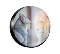 The Cat Looks in The Mirror Print Spare Tire Cover Wheel Protectors Waterproof Sunproof Tire Cover for Trailers Universal Fit for Trailer,RV,SUV,Crossover,Camper,Truck 16 inch