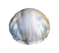 The Cat Looks in the Mirror Shower Caps for Women Reusable Waterproof Soft Shower Hat Double Protection Layers