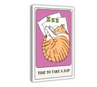 The Cat Nap Tarot Card Style Time for A Nap, Funky Retro Canvas Poster Bedroom Decor Landscape Office Room Decor Gift 16x24inch(40x60cm)