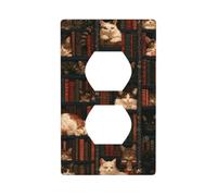 The Cat On The Bookshelf Print Outlet Covers 1 Gang Duplex Light Switch Cover Decorative Switch Plates Electrical Receptacle Faceplate Wall Plate for Bed Room Living Room Decor