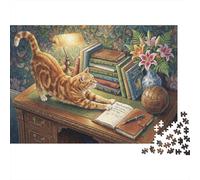 The Cat on The Desk 1000 Piece Wooden Jigsaw Puzzle,Wood,Impossible Challenge,Educational Toy Book,Gift Idea,Stress Relief,Home Wall Decor,Adults & Kids 14+ (75x50cm)
