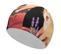 The Cat on The Flower Pot Swim Cap High Elasticity Anti Slip Waterproof Comfortable Swim Hat Bathing Cap for Men Women