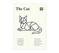 The Cat Poster, Japanese Origami Print, Minimal Line Art Wall Decor, A5 (Print Only) - 21x14.8cm