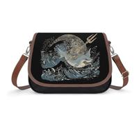 The Cat Soldier Riding Shark Women's Leather Crossbody Handbags | Shoulder Bag With Adjustable Strap Fashion Cross Body Purse