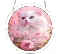 The Cat Surrounded by Dandelions Acrylic Jigsaw Puzzles Suncatcher, 7.4 Inch Window Hanging Suncatcher Acrylic Puzzle, DIY Home Decor Art Gift